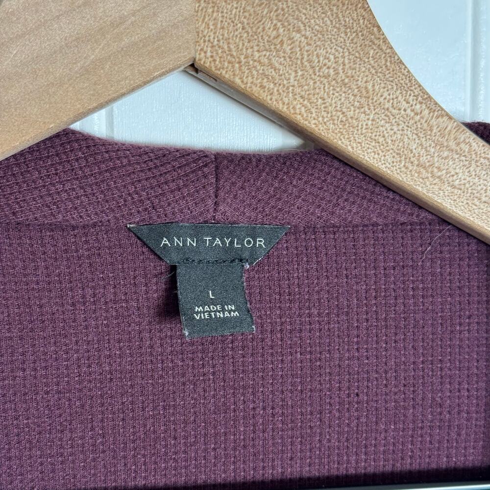 Ann Taylor Waffle Open Cardigan Plum Purple Women’s Size Large - Picture 3 of 9